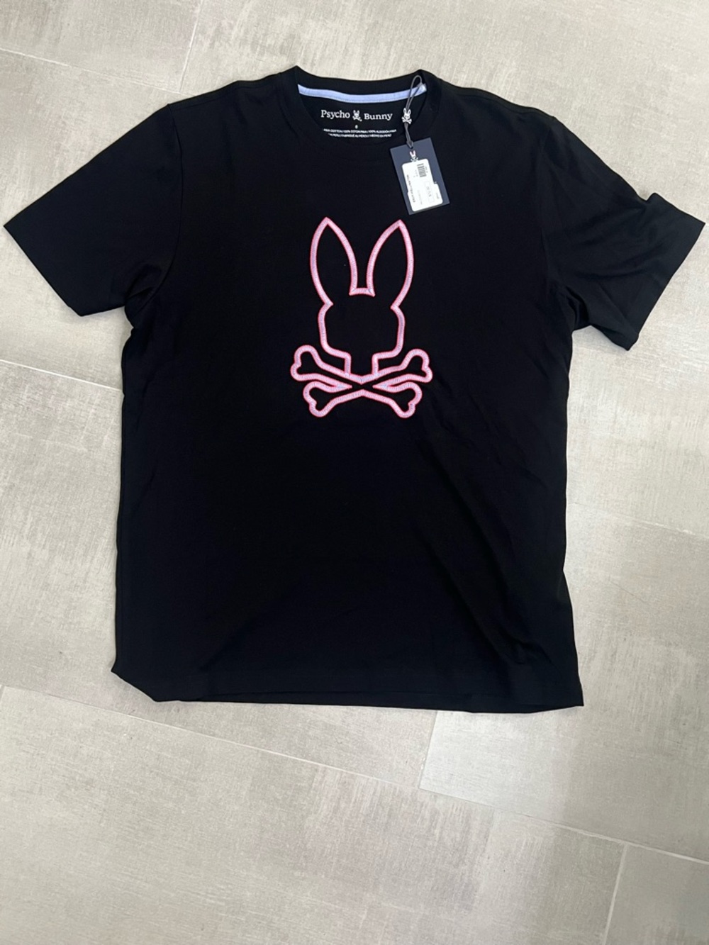 Psycho Bunny Black Tee with Pink Logo